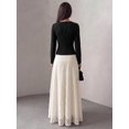 thumbnail image 4 of Multicolor Womens Elegant Black and White Lace Maxi Dress with Square, 4 of 10