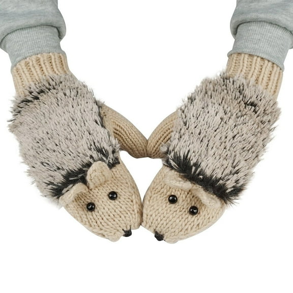 Cute Hedgehog Cartoon Warm Plush Lined Winter Mittens