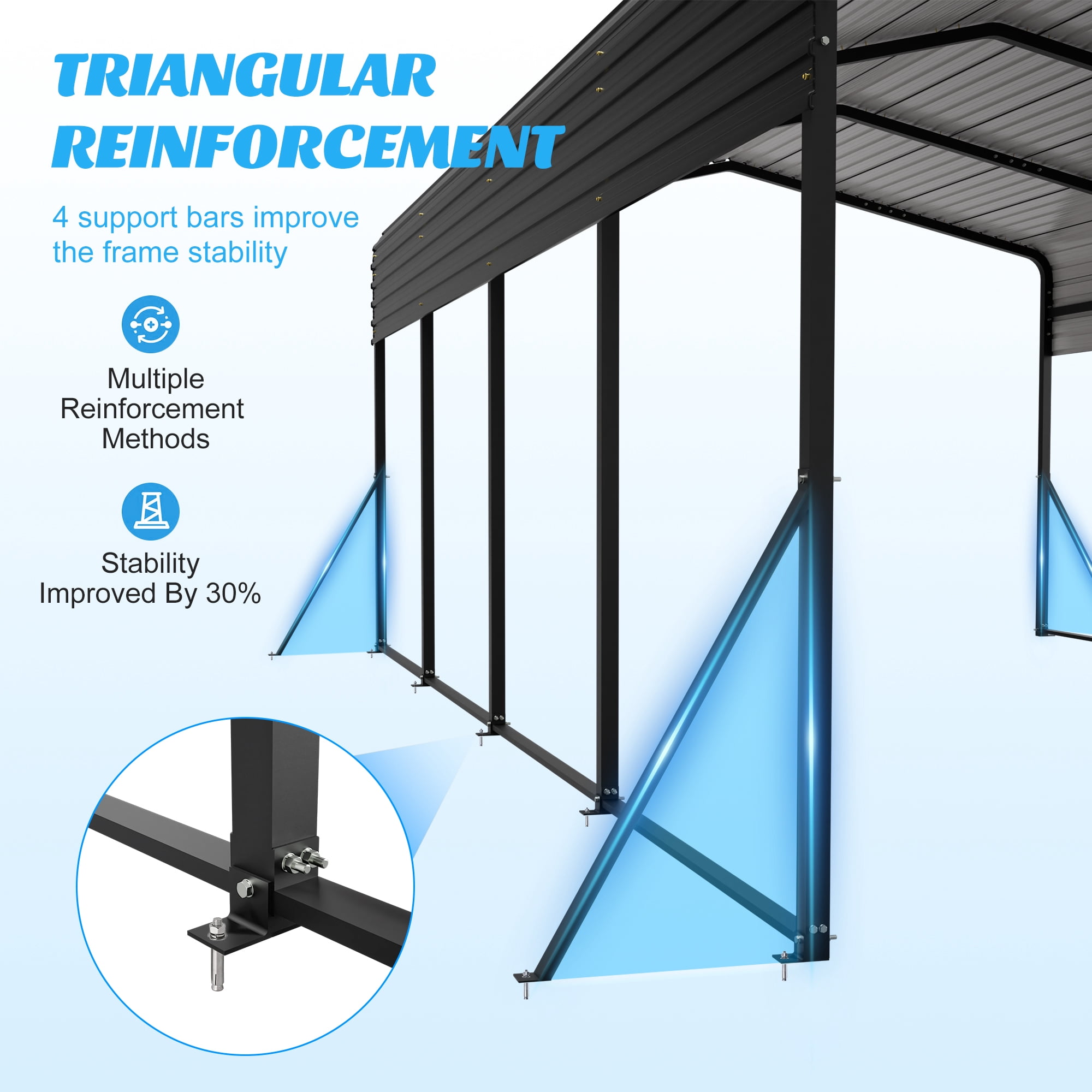 13x20 FT Heavy-Duty Metal Carport Garage with Triangle Reinforced Frame Galvanized Steel Roof All-Weather Shelter for Car Truck Boat Outdoor Storage Black