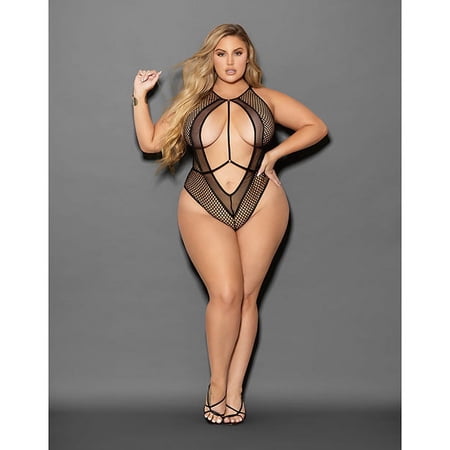 Escante Euphoria Large Fishnet & Mesh Teddy Black Qn Q/S