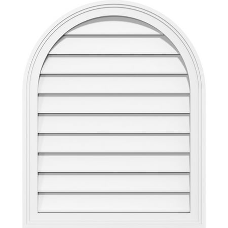 

14 W x 34 H Round Top Surface Mount PVC Gable Vent: Functional w/ 2 W x 1-1/2 P Brickmould Frame