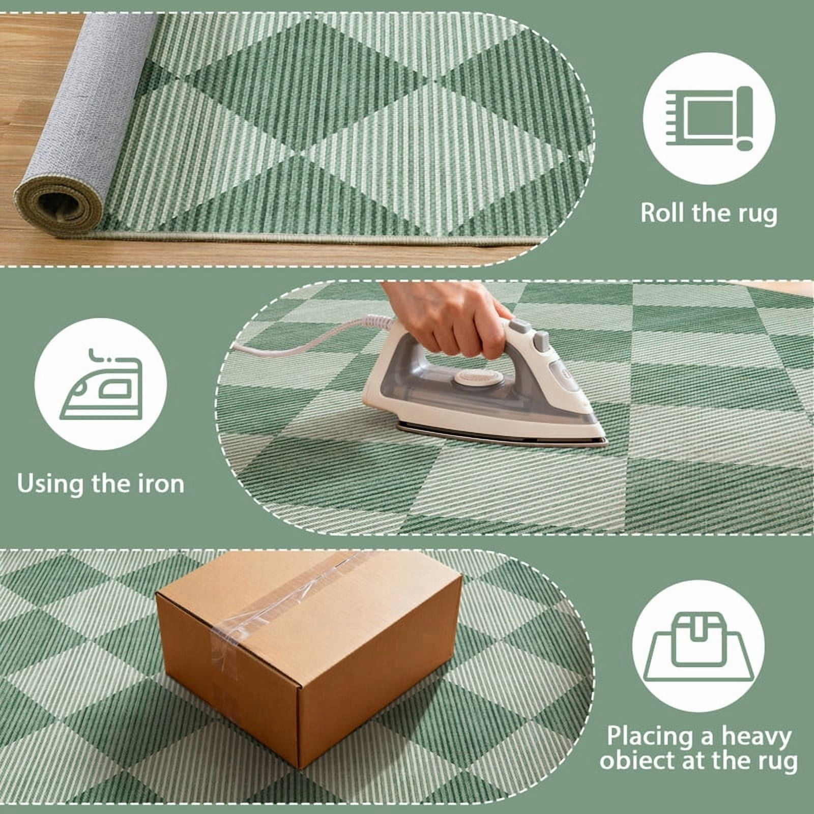 SUNDEREY 5'x7' Easy Jute Area Rugs for Living Room, Non-Slip Washable Rugs for Bedroom, Modern Farmhouse Diamond Checkered Rug, Moroccan Neutral Soft Low Pile Carpet for Office Dining Room, Green