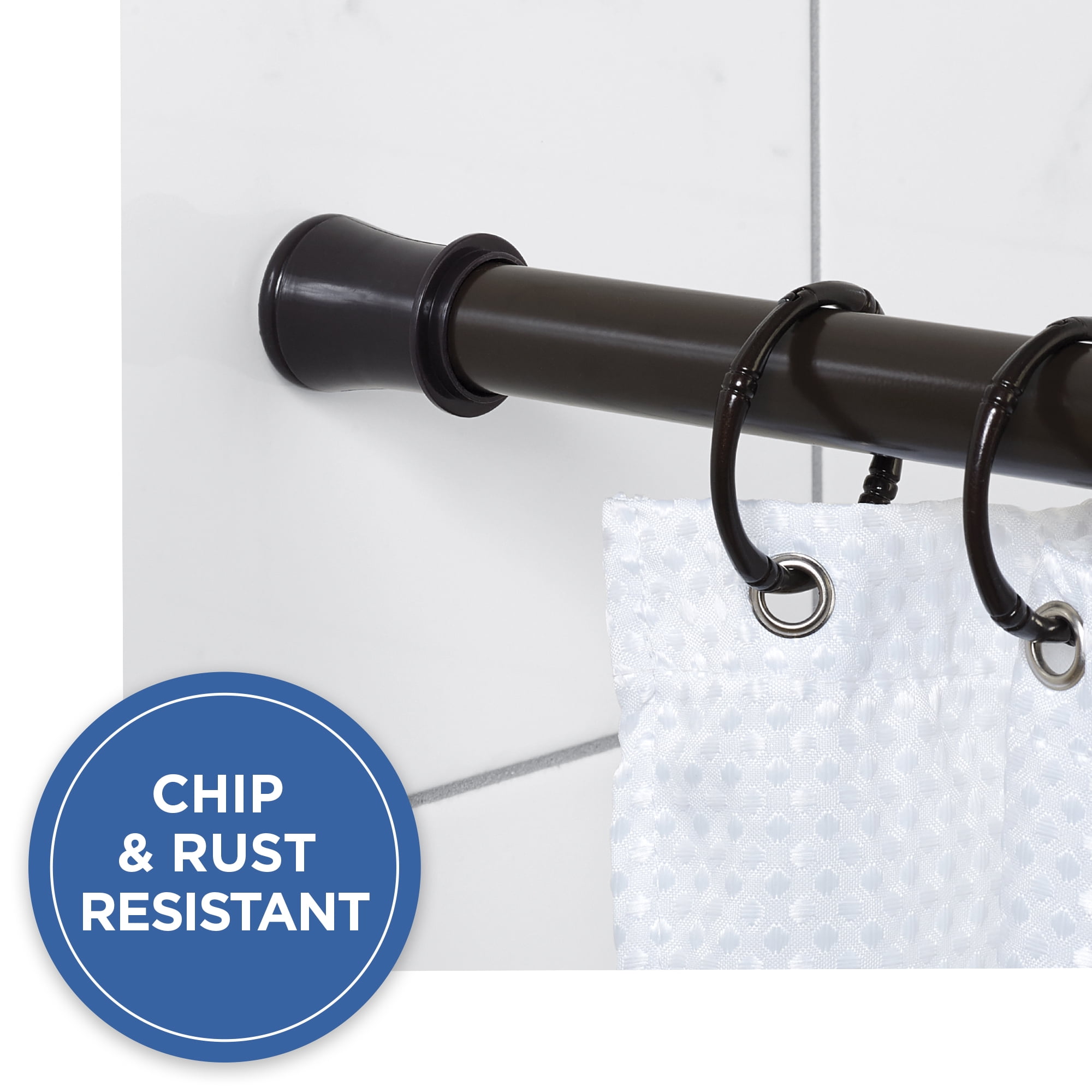 Mainstays Easy Hang Shower Curtain Tension Rod, Adjustable 44" - 72", Oil Rubbed Bronze