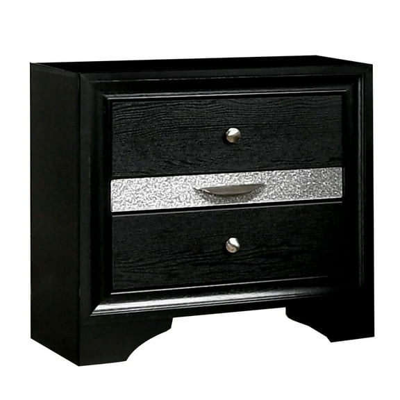 Nightstand with Silver Trim Accent and 1 Jewelry Drawer Black - Saltoro Sherpi