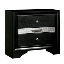 Nightstand with Silver Trim Accent and 1 Jewelry Drawer Black - Saltoro Sherpi