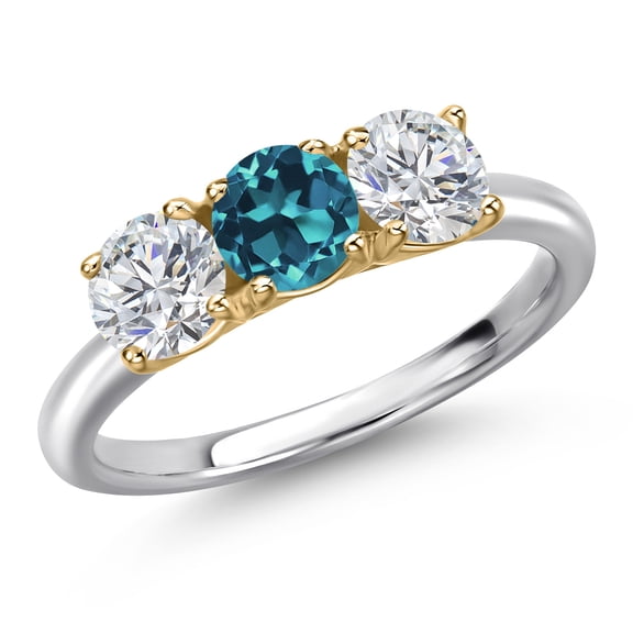 Gem Stone King 10K Two Tone Gold London Blue Topaz and Lab Grown Diamond Engagement Ring for Women | 1.70 Cttw | Round 5MM | Gemstone November Birthstone | Size 8