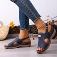 thumbnail image 6 of YgkuHd Women's Casual Wedge Sandals Fish Mouth Open Toe Suede-Like Upper with Metal Buckle Detail Slingback Strap Blue,9, 6 of 9