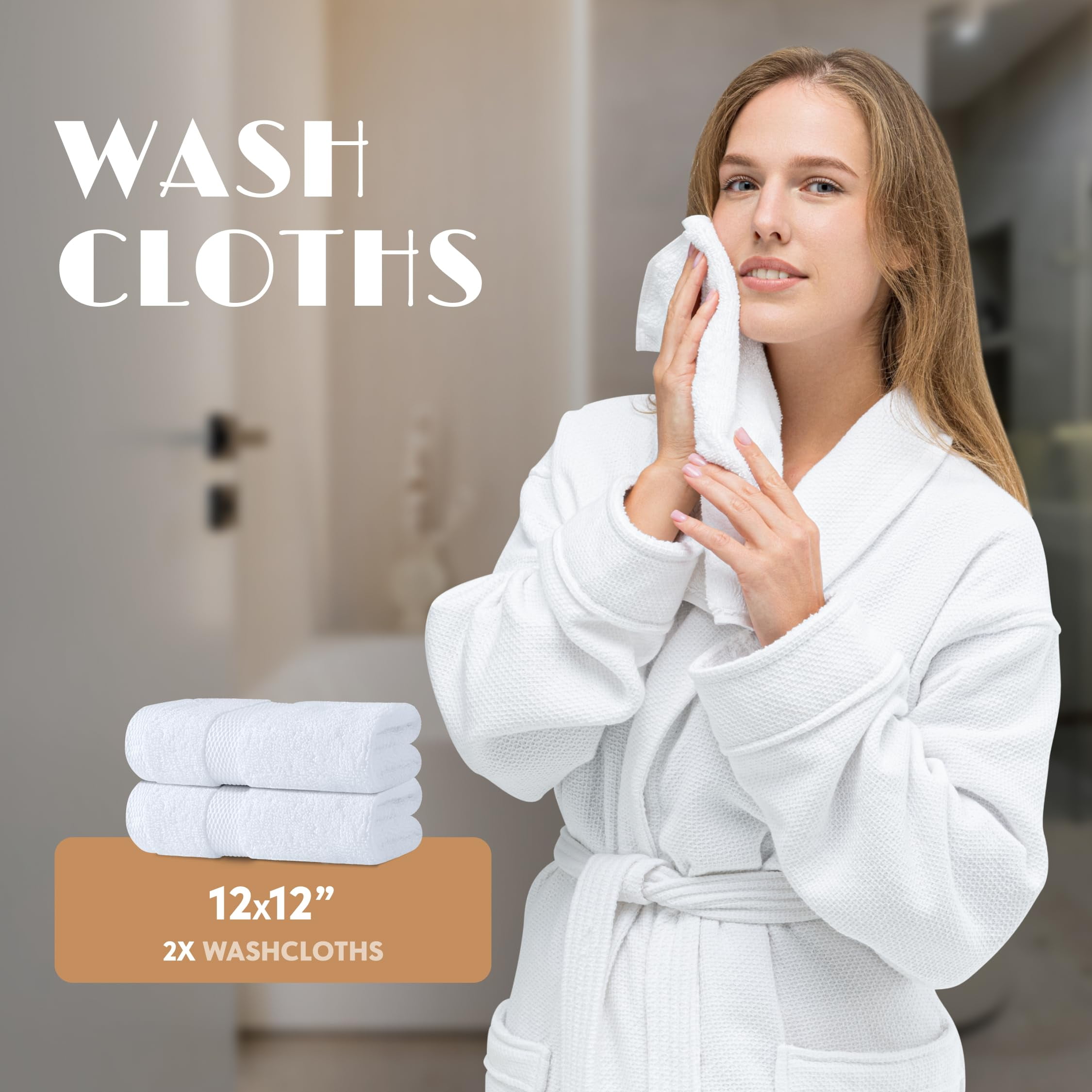 White Classic White Bath Towel Set of 6 - 100% Cotton Highly Absorbent Towels for Bathroom, 2 Luxury Bath Towels 650GSM, 2 Hand Towels, 2 Washcloths