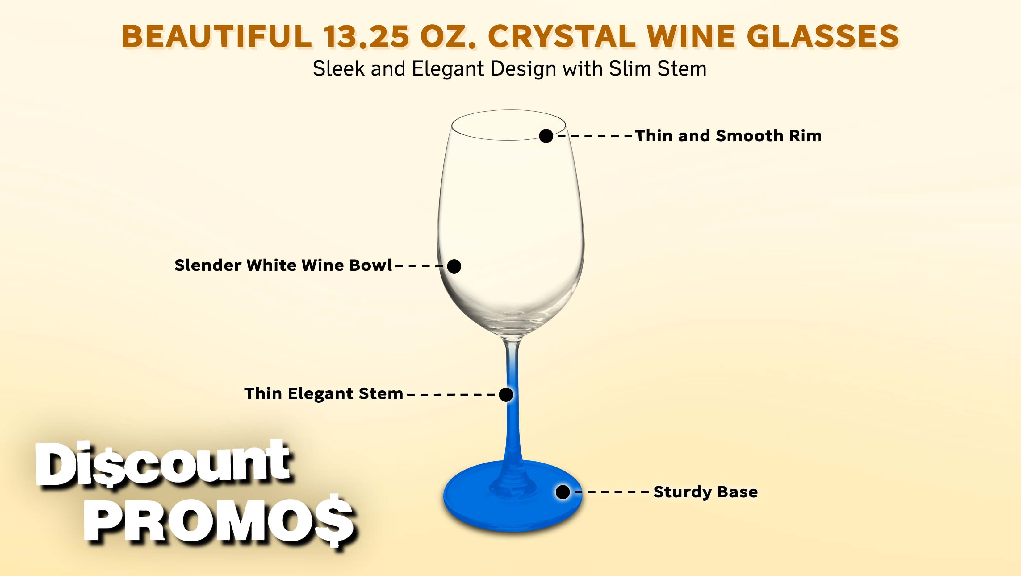 10 Crystal Wine Glasses Set, 13.25 oz. - Elegant, Lightweight, Barware - Blue