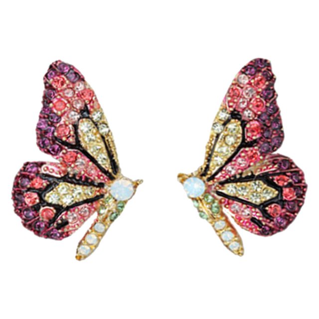 Colorful Crystal Butterfly Earrings With Rhinestones Colorful Earrings Female Exaggerated European And American Retro Earrings