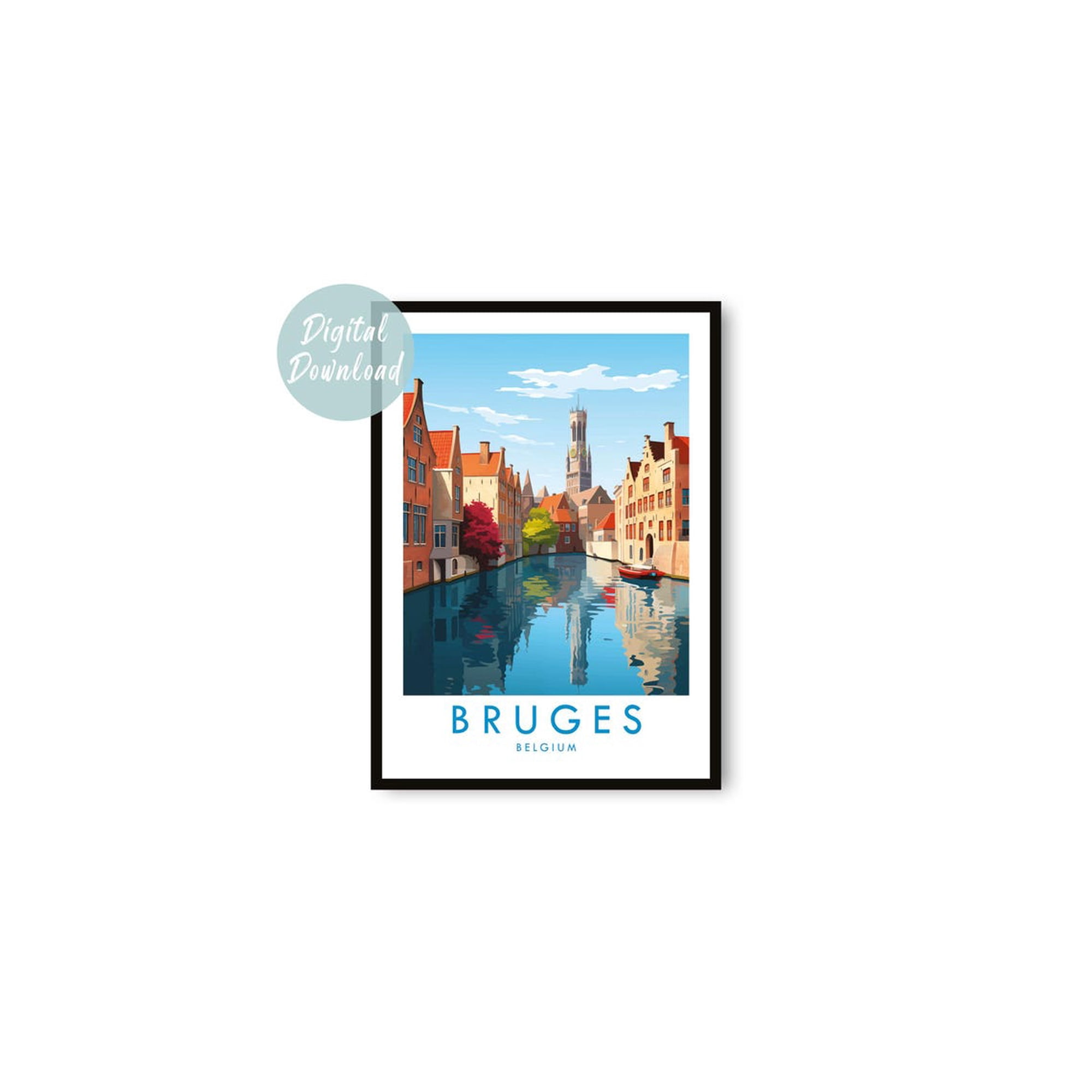 Bruges Travel Minimalist City Poster Travel Inspired Home Office And Gallery Wall Decor