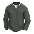 thumbnail image 2 of pstuiky manga larga de hombre, Camisa informal de manga larga con cuello en V y bolsillos de color liso para hombre Tops de talla grande para hombre xl, 2 of 7