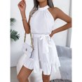 thumbnail image 2 of Halter Neck A Line Long Dress Sleeveless Ruffle Trim High Waist Slim Fit Casual Daily Wear Womens Summer Dress, 2 of 5