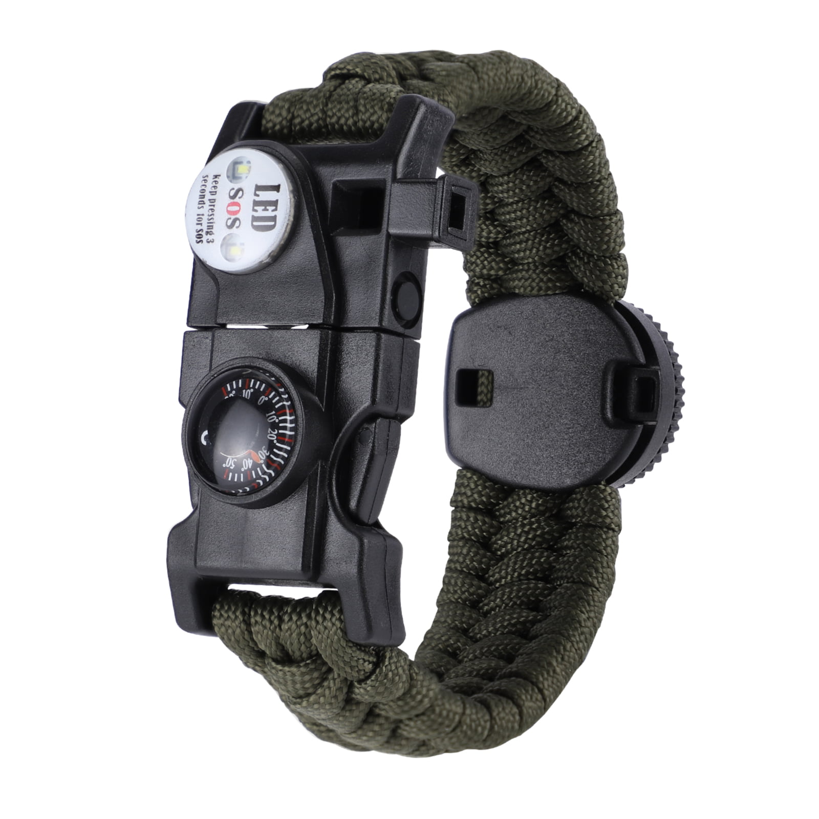 Survival Paracord Bracelet Gear SOS LED Light Compass Fire Starter Whistle Kit 
