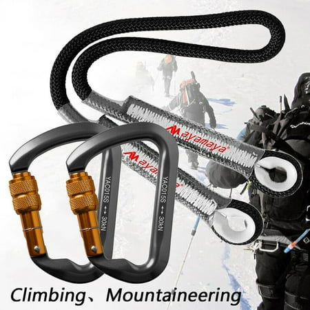 IC ICLOVER 2Pcs 30KN Climbing Locking Carabiner Aluminum Screwgate + 1Pcs 45in Rescue Eye to Eye Loop Prusik Rock Climbing Rope Cord