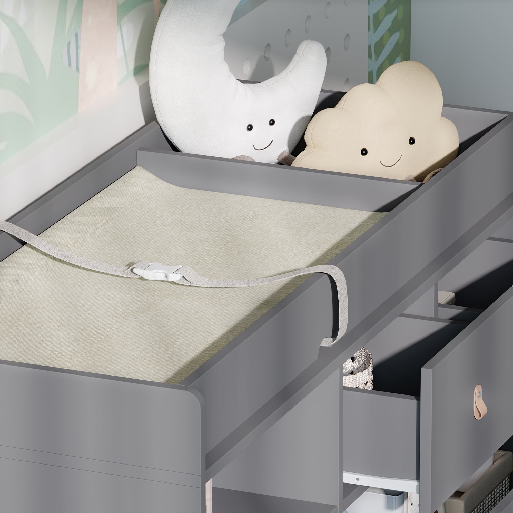 OXYLIFE 45" Baby Nursery Changing Table Dresser with 4 Drawers and Shelf for Nursery Room, Gray