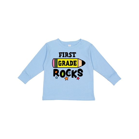 Inktastic 1st Grade Rocks with Pencil and Stars Boys or Girls Long Sleeve Toddler T-Shirt