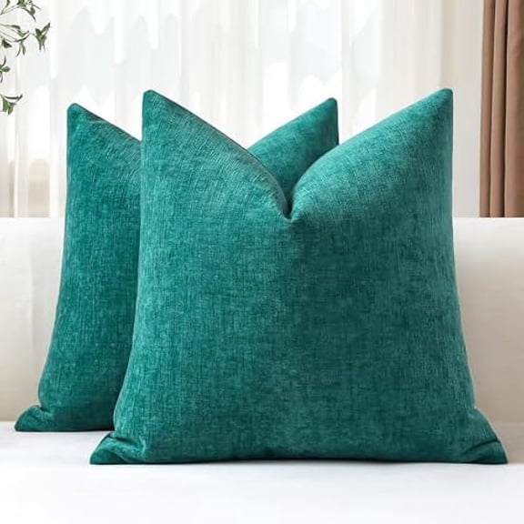 Eryueer Set of 2 Cushion Covers 60x60 cm Soft Chenille Teal Decorative Throw Pillow Covers 24x24 Inch Square Cushion Case Solid Pillowcases for Couch Sofa Living Room Bed Home Decor (Teal)