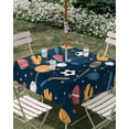 thumbnail image 3 of Square Outdoor Tablecloth with Umbrella Hole Sports Theme Outside Table Cloth Waterproof Patio Table Cover Cartoon Soccer Baseball Basketball Star Blue Zipper Tablecloths for Picnic 60x60 Inch, 3 of 8
