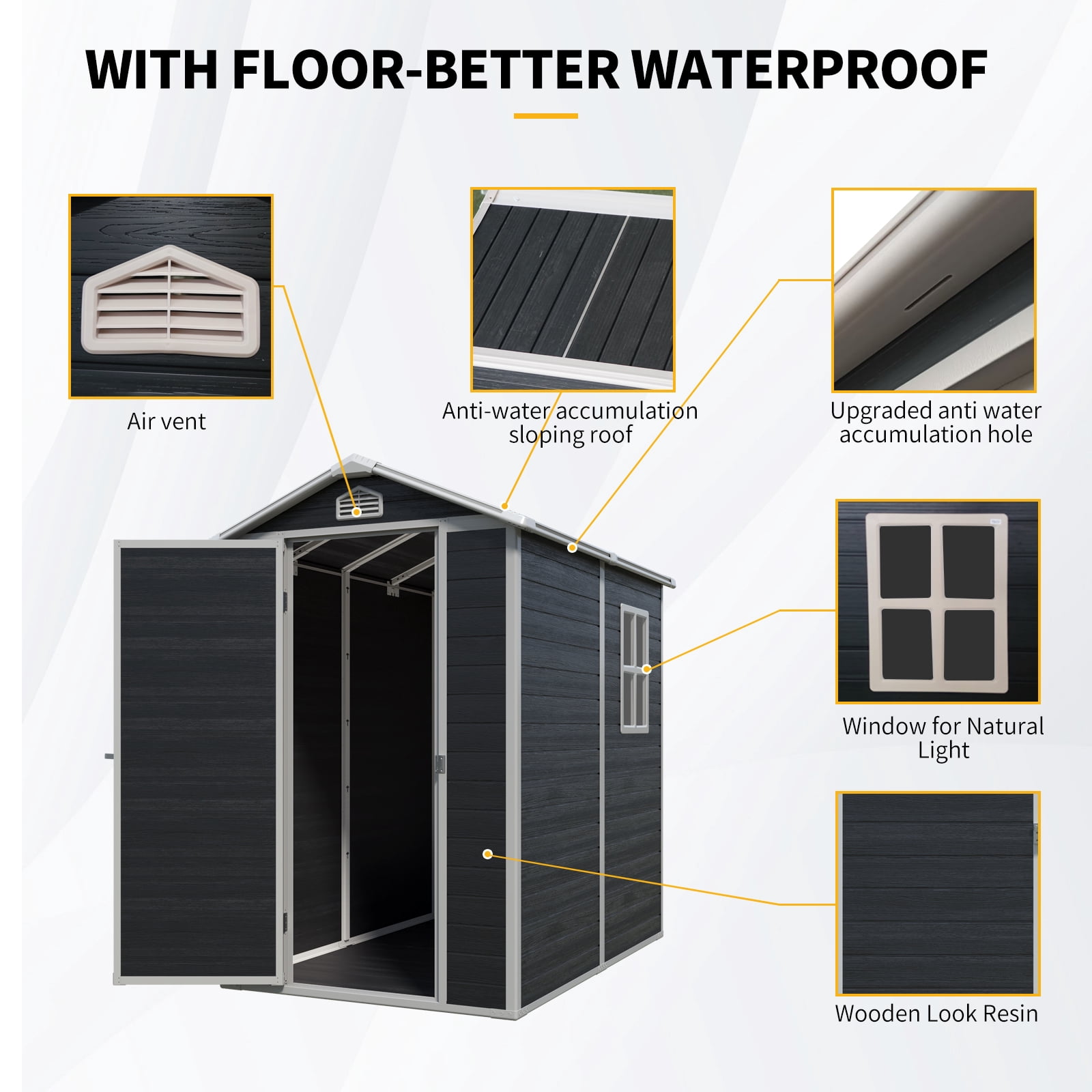 Mintazer 4x6ft Resin Outdoor Storage Shed with Floor & Window, Plastic Garden Tool Shed with Lockable Single Door & Vent for Backyard Lawn Patio, Black