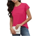thumbnail image 2 of Craaazy Women's Relaxed Fit Crew Neck Blouse, Solid Color Short Sleeve Pleated Top, Loose Comfy Casual Tee for Spring & Summer Gifts, 2 of 7