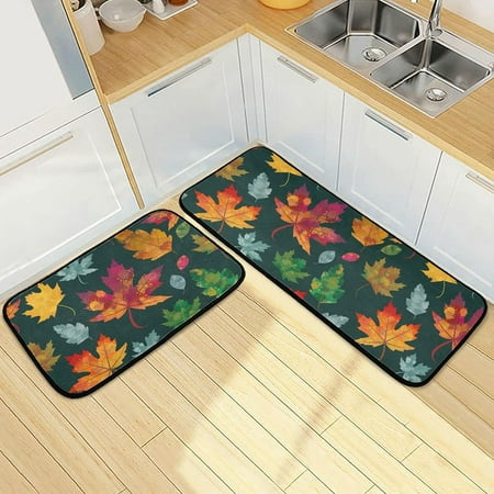 

SKYSONIC Colorful Fall Maple Leaves Kitchen Rugs 2 Pieces Autumn Leaf Floor Mat Room Area Rug Washable Carpet Perfect for Living Room Bedroom Entryway