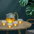 thumbnail image 3 of Juego de tetera de vidrio transparente con borosilicato alto para el hogar y la oficina 1xTetera + 4xTaza de té, 3 of 6