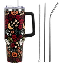 40oz Halloween Tumbler with Lid & Straw - Vacuum Insulated Stainless Steel Cup, Leak Proof - Skulls Ghosts Pumpkins Floral Design, Goth Cute Spooky Gift for Women Girls