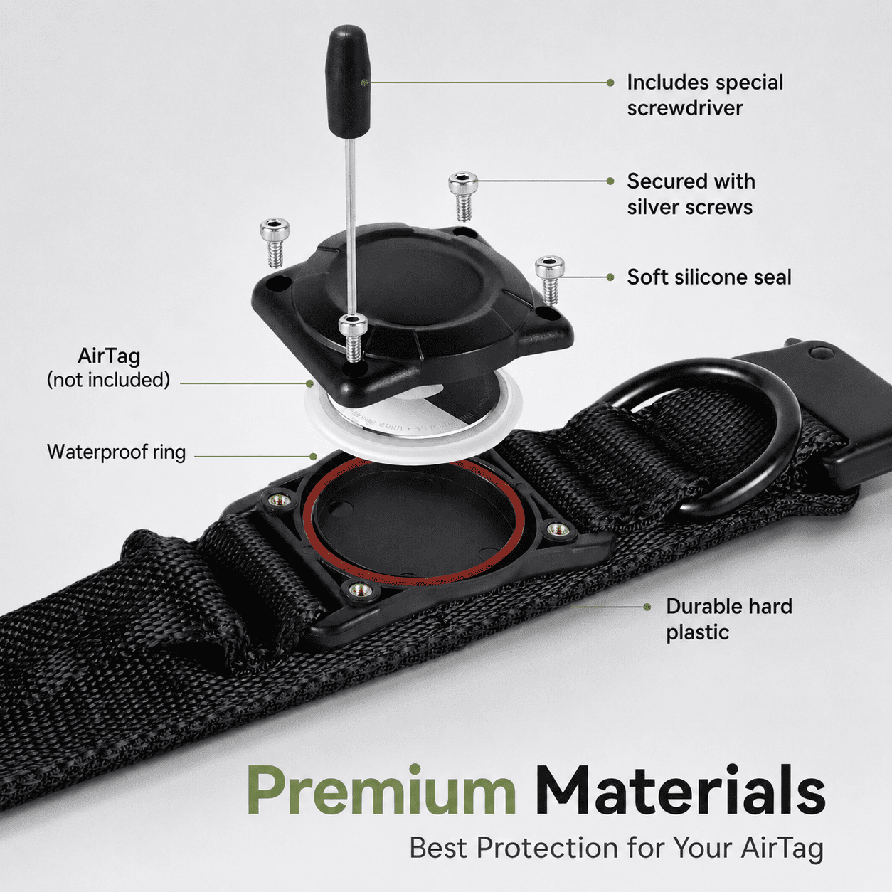 Waterproof AirTag Dog Collar, Military Tactical Collar with AirTag Holder, Comfortable Control Handle & Metal Buckle, GPS Dog Collar Holder for Medium to Large Dogs