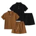 thumbnail image 2 of Jolyshlid Boys 4 Piece Summer Clothes Waffle Texture Button-Down Short Sleeve Shirt and Shorts Sets Beach Vacation Outfit for Kids Brown Black 4-5 Years, 2 of 7