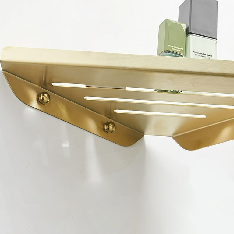 Brushed Gold Double Shower Shelf Aluminum Organizer Wall Mounted