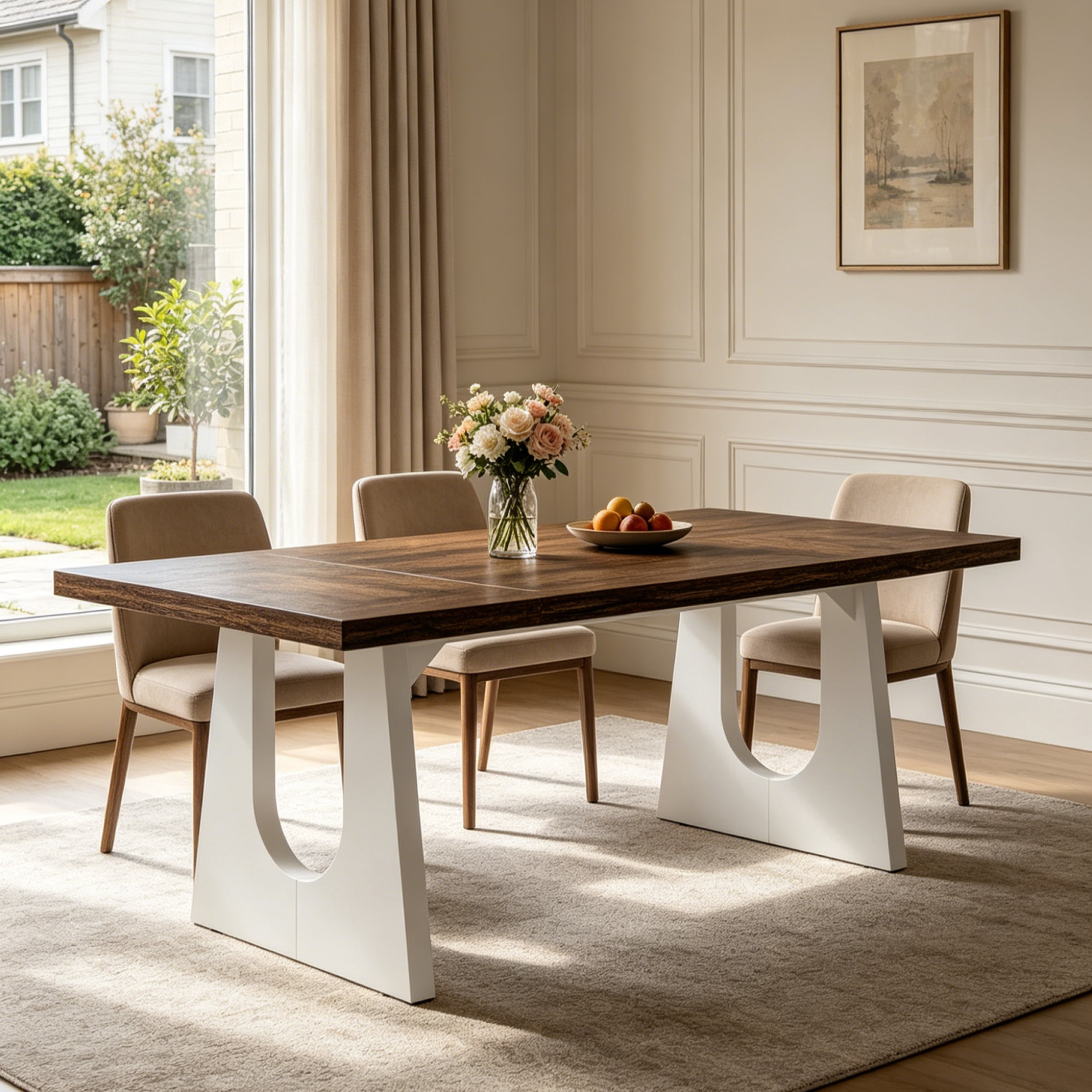 Fnova 70.9" Rectangular Dining Table for 6-8 People, Large Farmhouse Wood Kitchen Table with Heavy Duty Legs, Easy to Assemble
