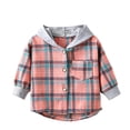 thumbnail image 2 of WQNVRNR Toddler Boys Hooded Shirt Jacket Button Down Casual Long Sleeve Plaid Print Lightweight Casual Outerwear Pink 8, 2 of 5