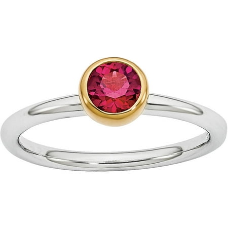 Stackable Expressions Created Ruby Sterling Silver with Gold-Plate Ring