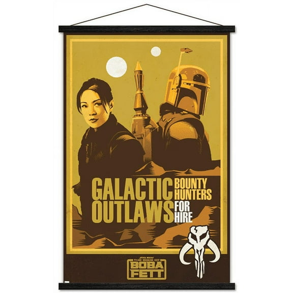 Star Wars: The Book of Boba Fett - Galactic Outlaws Wall Poster with Wooden Magnetic Frame, 22.375" x 34"