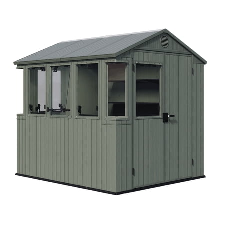 Keter Darwin 6x8 ft. Walk-in Potting Shed with Built-in Ventilation, Windows and Double Lockable Doors, Green