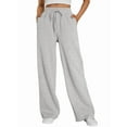 thumbnail image 3 of Womens Wide Leg Sweatpants High Waisted Baggy Lounge Pants Drawstring Flared Joggers with Pockets Light Gray XL, 3 of 7