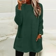 thumbnail image 2 of LEAVINGSUO Womens Tops Long Sleeve Fall Women's Round- Neck and Winter Loose Solid Pocket Warm Long Sleeve Blouse Tops, 2 of 7