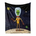 thumbnail image 1 of Alien Soft Flannel Fleece Throw Blanket, Ufo Cartoon of Funny Creature in Spacesuit Standing on the Moon and Space Backdrop, Cozy Plush for Indoor and Outdoor Use, 50" x 60", Multicolor, by Ambesonne, 1 of 5