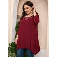 thumbnail image 5 of SHOWMALL Plus Size Tunic Top for women 3/4 Sleeve Wine Red 1X Swing Top Lace Crewneck Blouse Maternity Loose Fitting T-Shirt for Leggings, 5 of 7