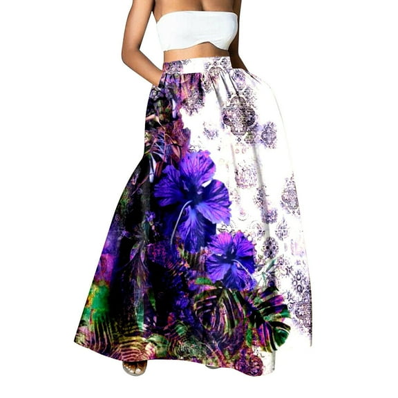 SNOWSONG Fall Skirts for Women 2024 Women's Floral Printed Loose Hem Skirt Halter with Pockets, Midi Skirts, Boho Skirts, Floral Skirt 1PC bustle skirt Black L