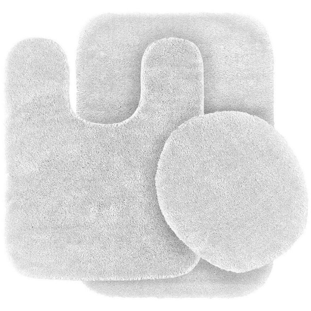 Home Bathroom Décor 3 piece Set Bath Mat #6 Gold Color U-Shaped Contour Rug, Mat and Toilet Lid Cover With Rubber Backing
