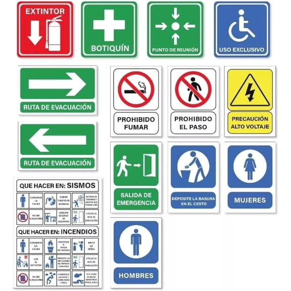 Tallaxi Señalamientos de Protección Civil en Coroplast 14 Piezas Color Multicolor Estilo Industrial