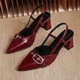 thumbnail image 4 of Miluxas Leather Adjustable Buckle Slingback Heels for Ladies, Pointed Toe Square Block Heel Back Strap Mules, Chic Footwear Wine 7(39), 4 of 9