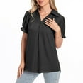 thumbnail image 6 of AherBiu Womens Tops Dressy Casual Lapel V Neck Short Sleeve Elegant Ladies Work Chiffon Blouse Shirts, 6 of 7