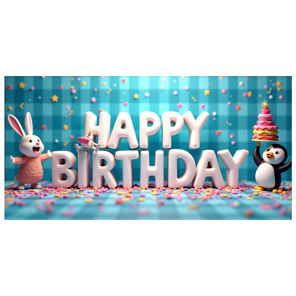 Colorful and Lively Happy Birthday Banner with Adorable Cartoon Characters Background Party Decoration Ideal for Birthday Parties Photography Backdrops Children Celebrations and Photo Props