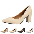 thumbnail image 4 of AUDeals Women's Closed Toe Work Pumps, Low Chunky Patent Leather Dress Shoes with Comfy Slip On Comfort for Office and Wedding (Beige, 6.5), 4 of 8