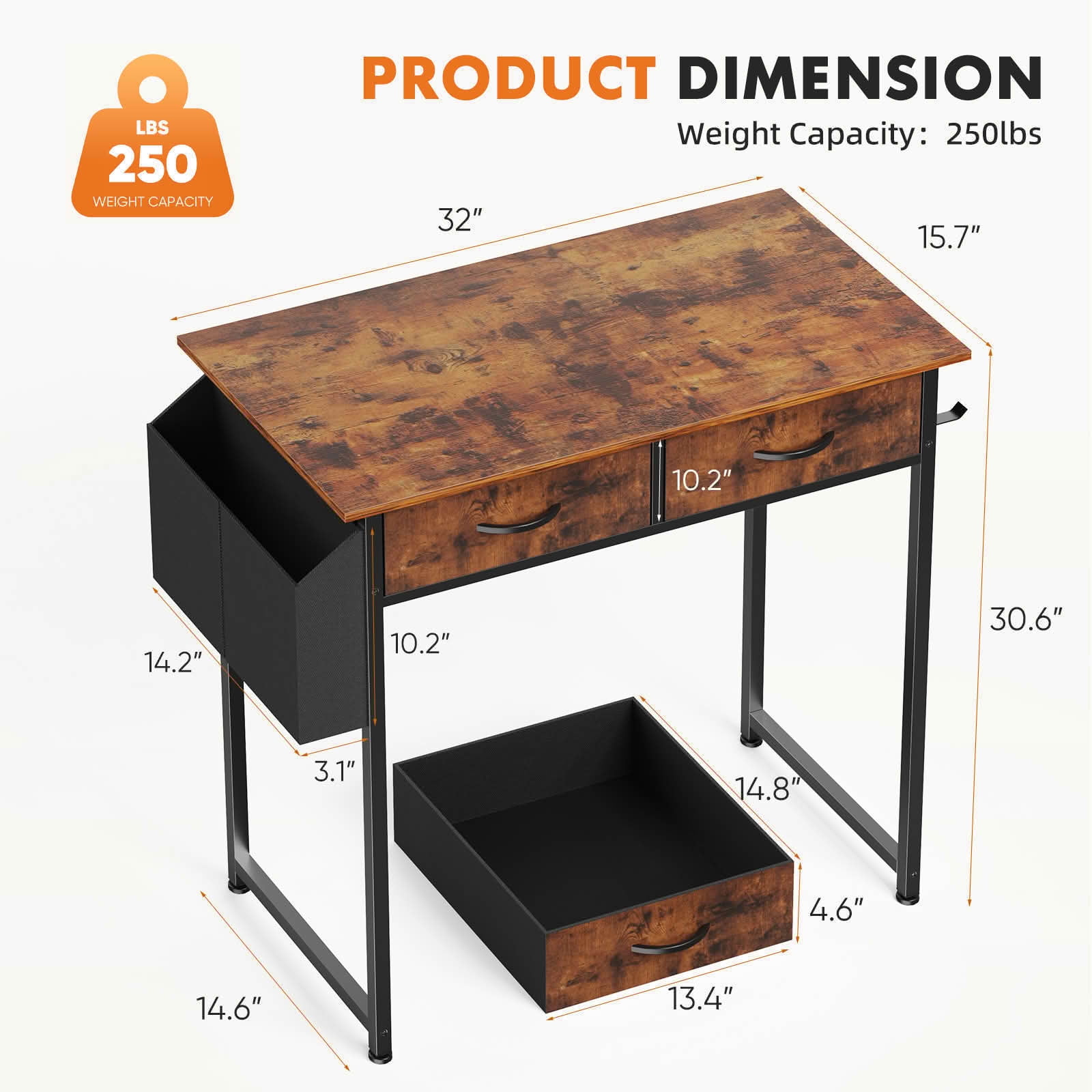 MAYEERTY 32in Adjustable Small Computer Desk, Metal Writing Study Table with Storage and Headphone Hook, Home Office
