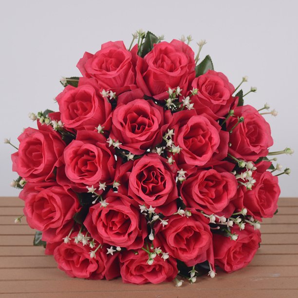 Ramo de rosas de simulación, flores de seda, 18 rosas, para boda, sala de estar, con flores, decoración, flores falsas