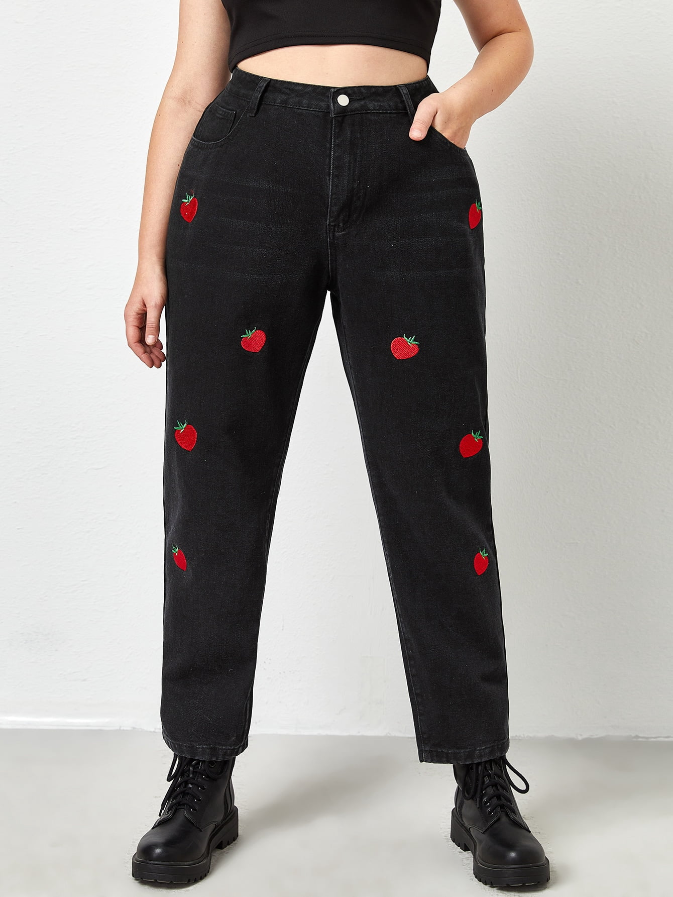 Size Plants Embroidered High-rise Mom 